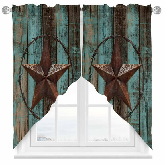 Vintage Texas Star Swag Curtain Valance for Windows, Country Star Window Treatments Short Swag Topper for Kitchen Windows Bathroom Bedroom, 28"x36"