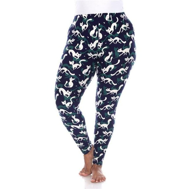 Plus Size Super Soft Midi-Rise Printed Leggings for Womens, Blue