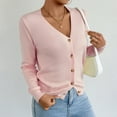 thumbnail image 5 of Button Sweaters for Women Winter Knit Open Front Crop Cardigan Sweaters Solid Long Sleeve V-Neck Pullover Shirts Tunic Tops, 5 of 8