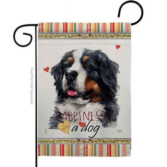 Breeze Decor G160183-BO 13 x 18.5 in. Dog Bernese Cattle Happiness Double-Sided Decorative Vertical Garden Flag