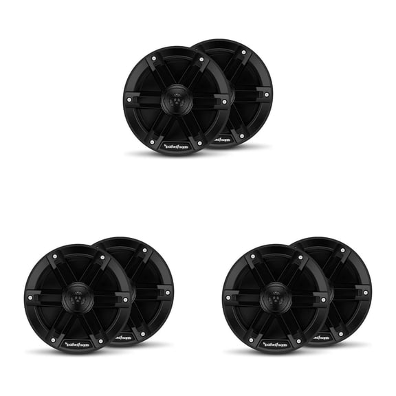 Rockford Fosgate M0-65B 6.5" Marine Speakers (6 Pack) Black– 2-Way Coaxial Boat Speakers Pontoon & Center Console Audio Upgrade