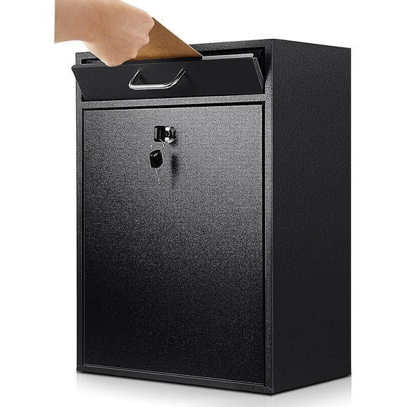 Locking Mailbox with Key for Outdoor 18 x 15 x 7 Inches Large Wall Mount Mail Box with Lock Security Mail Drop Metal Collection Boxes Hanging Secure Postbox(Black)
