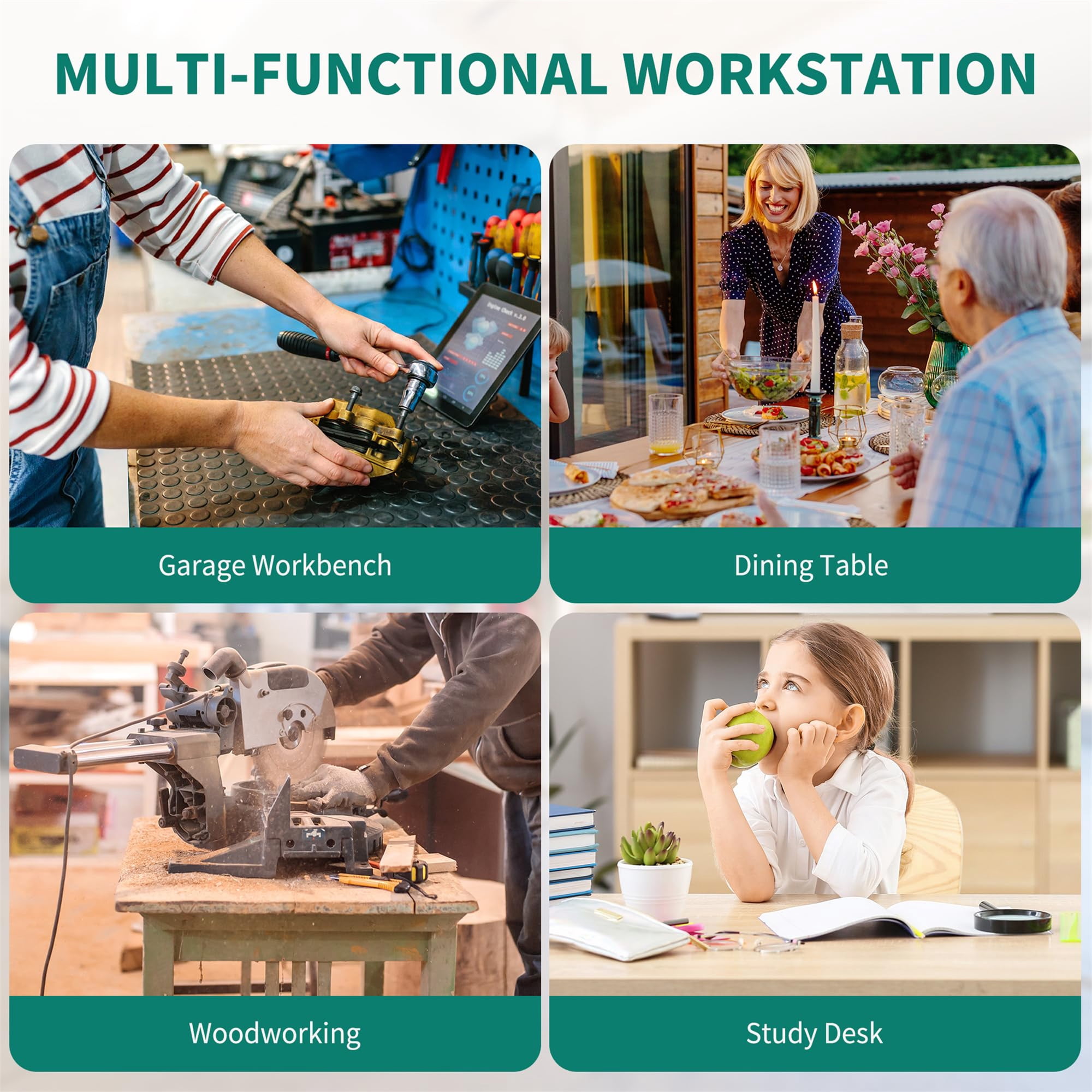 Aukfa 60" Adjustable Workbench, 2 in1 Heavy-Duty Rolling Worktable with USB for Garage, Shop, Office