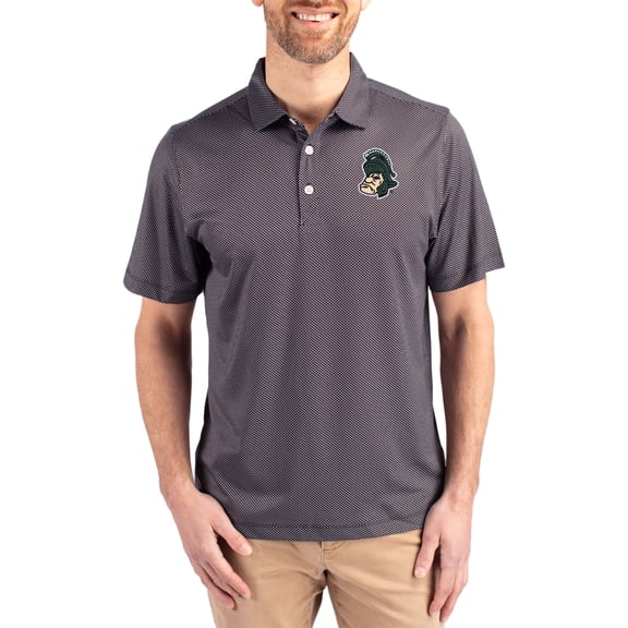 Men's Cutter & Buck Black Michigan State Spartans Pike Eco Symmetry Print Stretch Polo