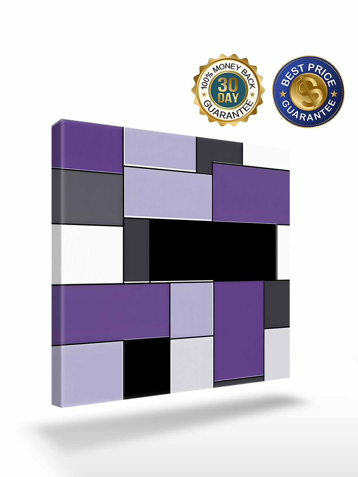 Purple Black Canvas Wall Art, Geometric Abstract Color Block Patchwork Framed Wall Decor Modern Artwork Prints Painting for Living Room, Bedroom, Kitchen & Cafe Decor 16x16 Inch