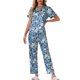 thumbnail image 2 of Conjunto de pijama de satén para mujer INSPIRE CHIC, top de seda con flores y pantalones de 2 piezas, S, flores azules, 2 of 6