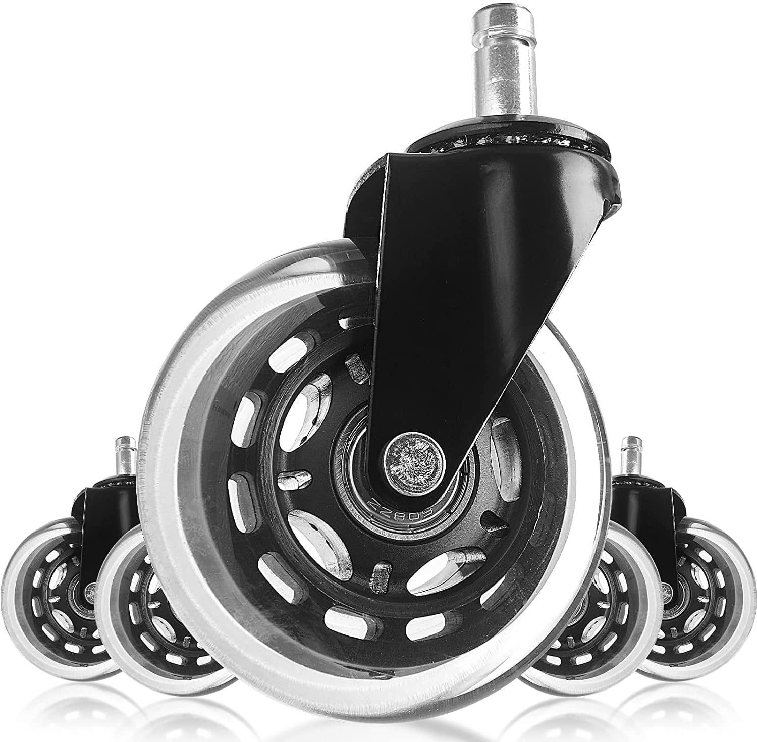 Perfect Fashion Wheels for Floor Protecting Set of 5, Black Hardwood Swivel Chair Quiet Smooth on Floors Office Caster Chair Wheels Heavy Duty Universal Stem Size Rollerblade Style Caster for Office chair