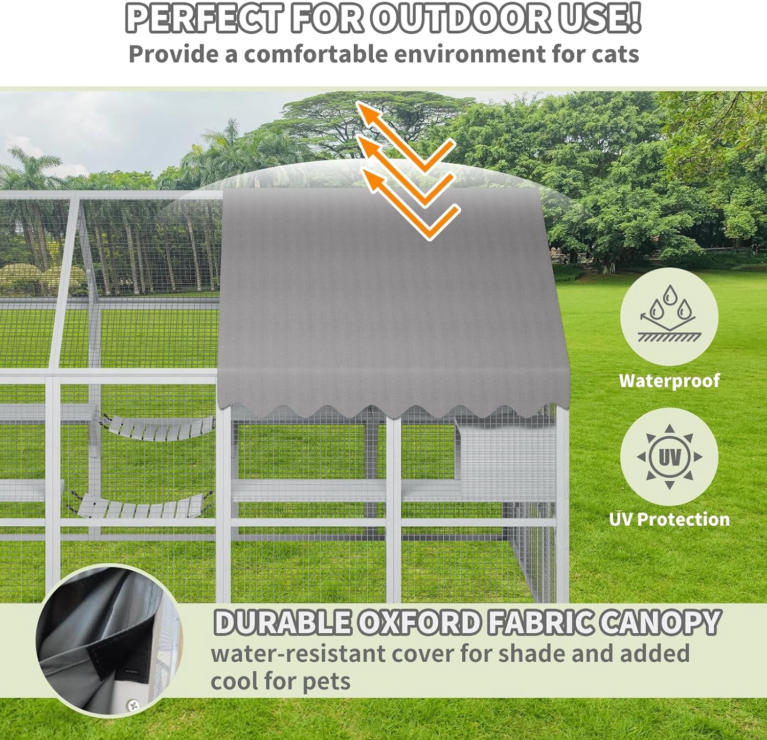 Akaber 112'' Catio Outdoor Cat Enclosure Super Large Wooden Catios for Cats Patio with Waterproof UV Protection Canopy, Outside Cat Run Enclosure Condon with Platforms, Small Houses, Bridges