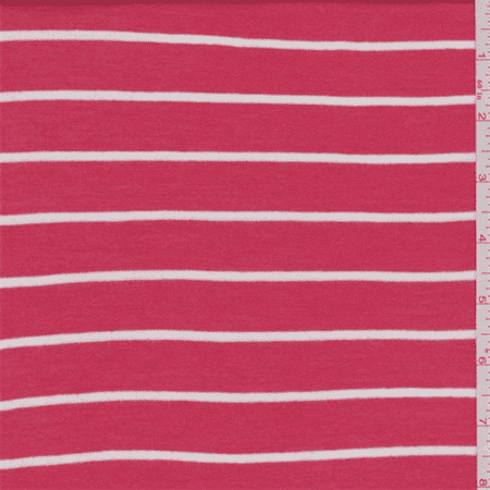 Coral Orange White Stripe Rayon Jersey Knit Fabric By The Yard