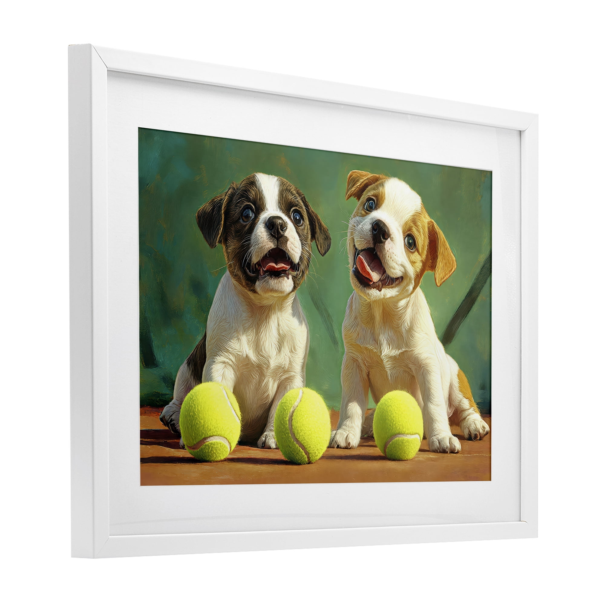 Stupell Industries Adorable Puppies with Tennis Balls White Framed Print Under Glass, design by Imagine It Images