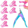 thumbnail image 1 of MIKIMIQI 6 piezas de gel de polietileno de construcción rápida para puntas de uñas, clip rosa transparente, extensión de dedo, UV LED, clips para puntas de uñas con 1 pieza de puntas de uñas acrílicas, 1 of 5