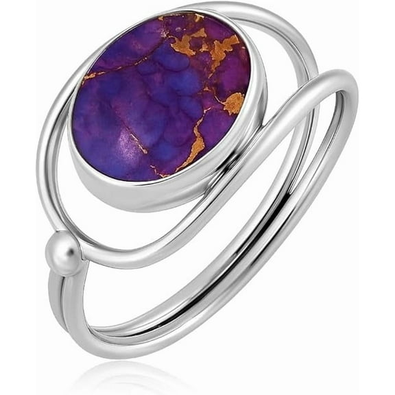 Sterling Silver Ring For Women Natural Purple Copper Turquoise Ring Sterling Silver Boho Ring Bezel Set Gemstone Ring