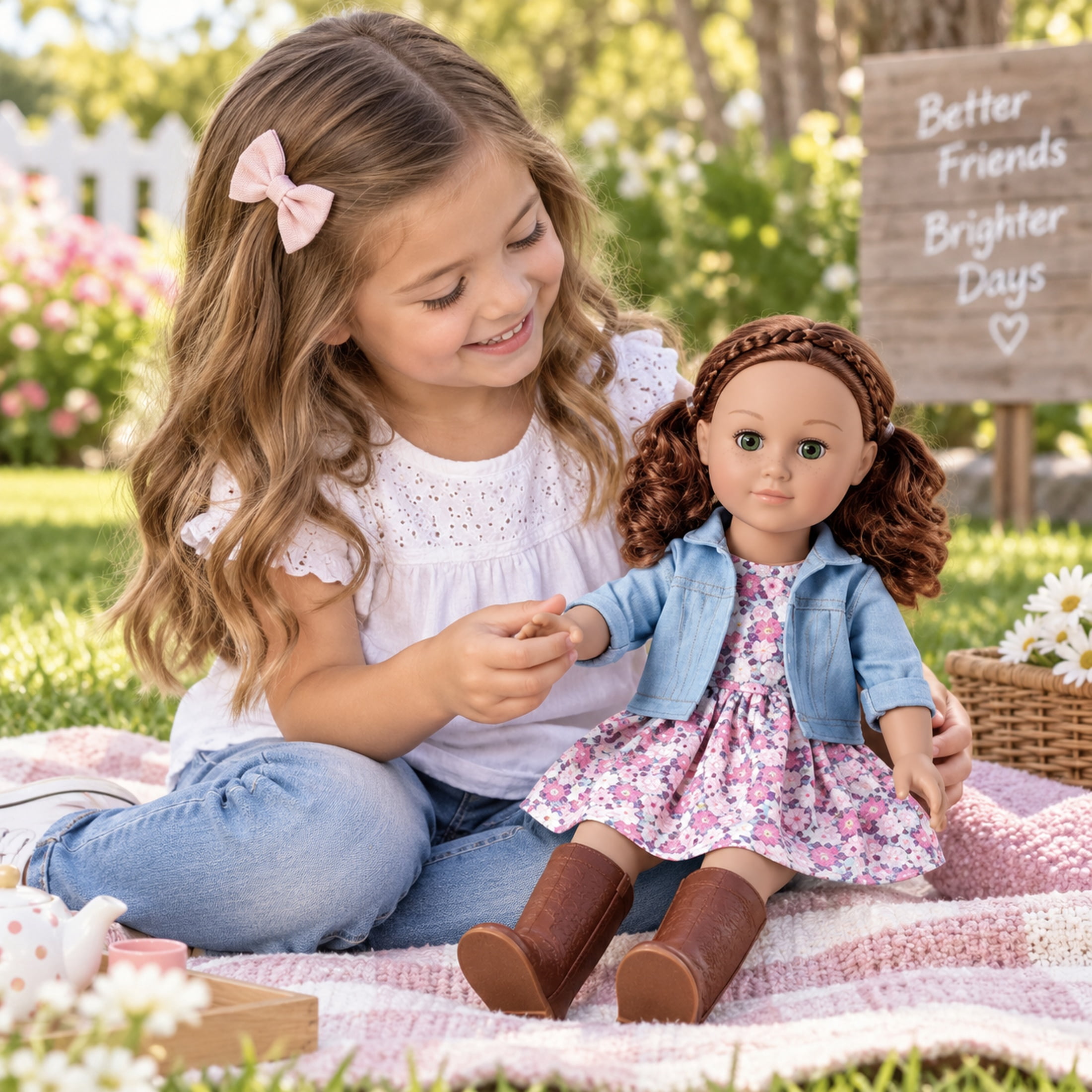 My Life As Peyton 18-Inch Posable Fashion Doll with Red Hair, Green Eyes, Floral Dress, Denim Jacket & Boots