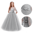 thumbnail image 3 of IBTOM CASTLE Little Big Girls Flower Vintage Floral Lace 3/4 Sleeves Floor Length Dress Wedding Party Evening Formal Pageant Dance Gown 3-4 Years Gray, 3 of 8
