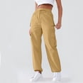 thumbnail image 2 of Women High Waist Cargo Pants Straight Leg Baggy Drawstring Trousers Workout Hiking Cargo Pants with Zipper Pockets, 2 of 5