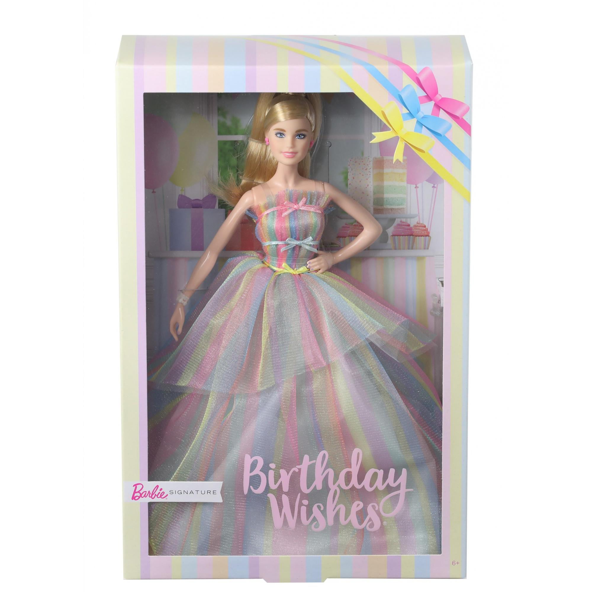 12-in Blonde in Rainbow Dress Barbie Signature Birthday Wishes Doll Multi Approx