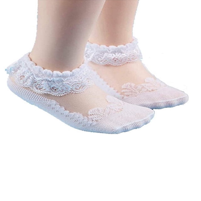 Baby Girls Lace Princess Socks Cotton Breathable Mesh Ruffled Short Stockings Solid Color Frilly Ankle Cute Hose