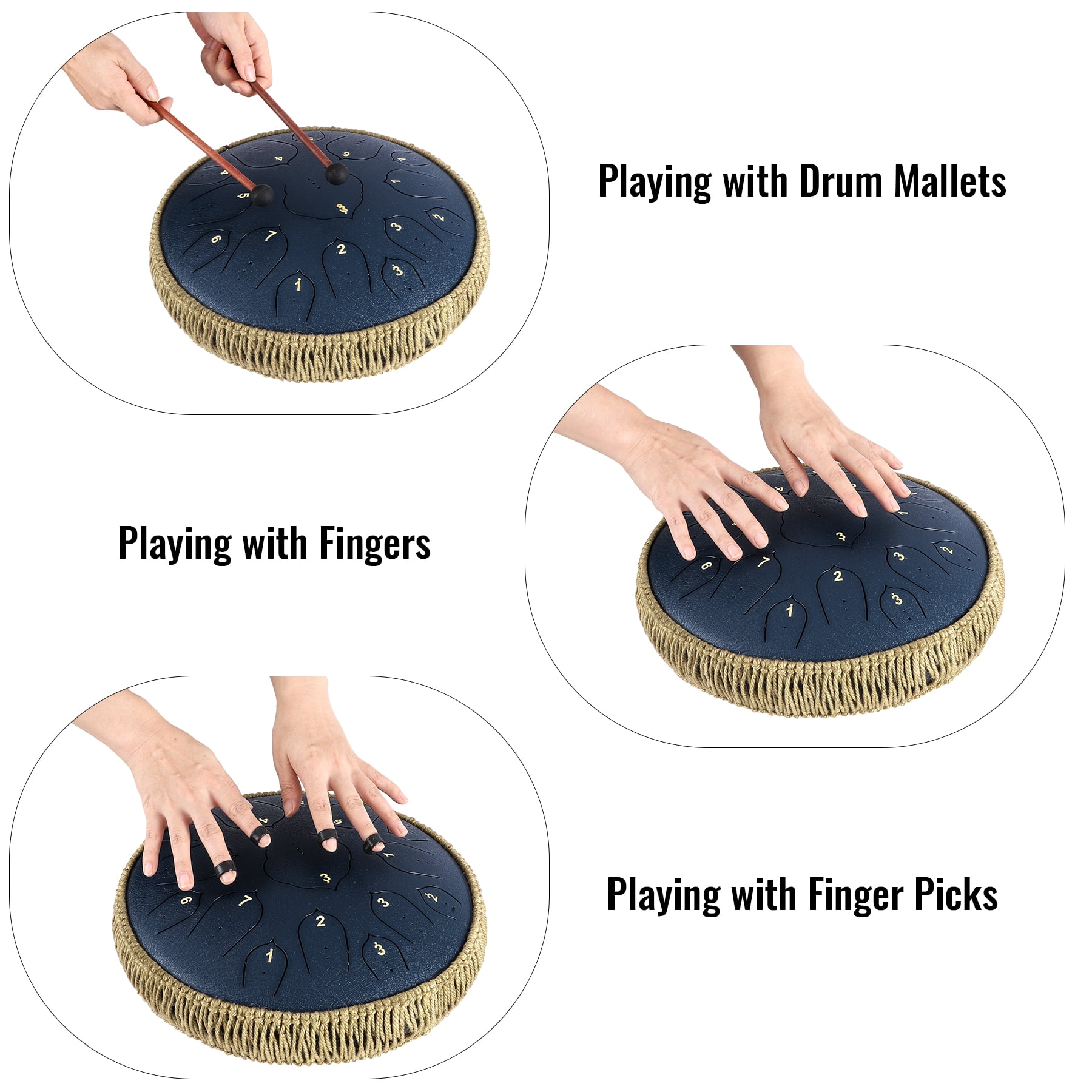 Steel Tongue Drum-14" 15 Note Tongue Pan Drums for Adults, D Major, Carry Bag, Navy Blue