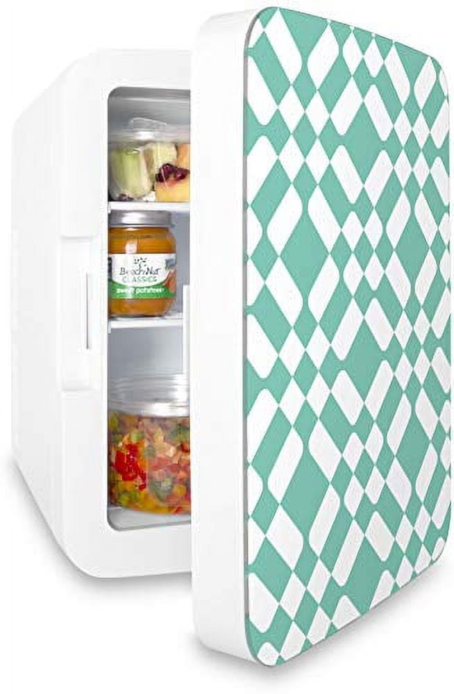 Cooluli Infinity Green Checkered Pattern 10 Liter Compact Portable Cooler Warmer Mini Fridge for Bedroom, Office, Dorm, Car - Great for Skincare & Cosmetics (110-240V/12V)