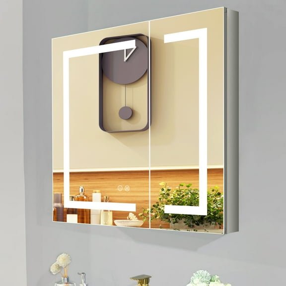 Dyconn Faucet Edison Tri-color LED Dual Door Cabinet Mirror with Touch On/Off Dimmer and FogFree 30W x 30H