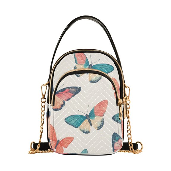 FORMRS Crossbody Bag for Women Quilted Travel Shoulder Cell Phone Purse with Chain Strap Handbag, Colorful Butterflies