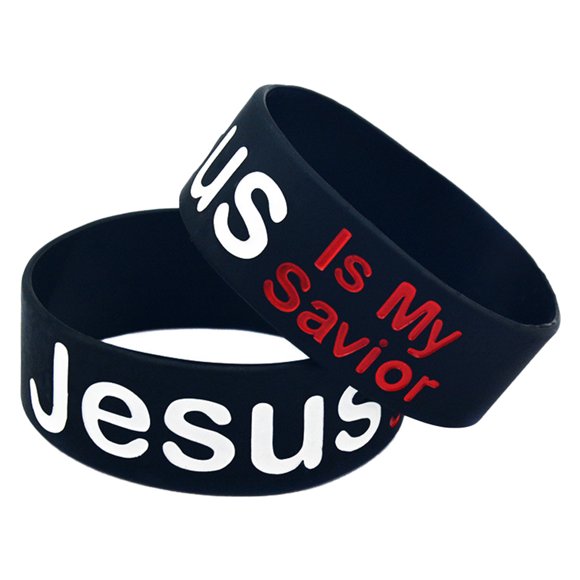 Milisten 2 Pcs Bracelet Imprimé Jésus Est Mon Sauveur Bracelet en Silicone Décor (Noir)