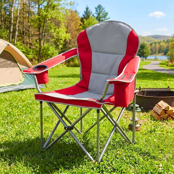Blazezo Heavy Duty Camping Chair 500LBS Capacity, Oversized Folding Outdoor Chair with Cooler Bag & Storage Pockets, Portable Collapsible Lawn Chairs for Adults