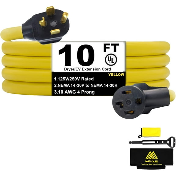 4 Prong Dryer Extension Cord, NEMA 14-30P to 14-30R, 10FT, 30Amp, Level 2 EV Charging 125V/250V Plug, UL listed