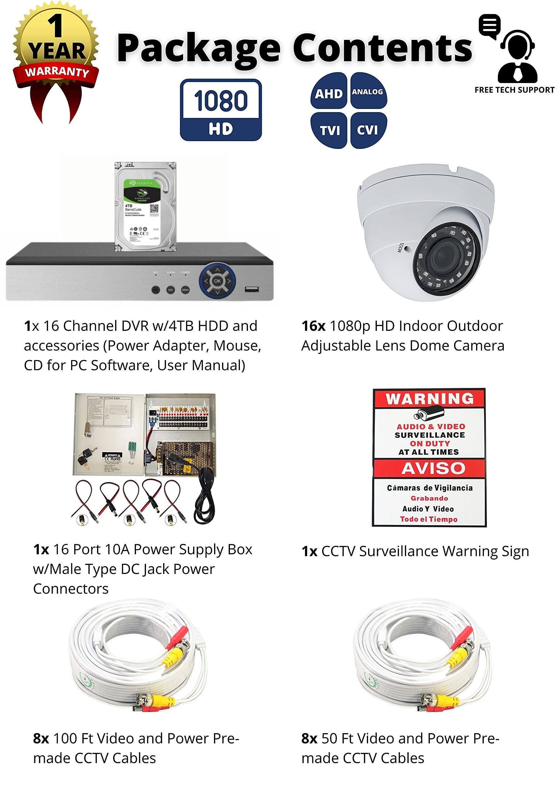 Evertech 16 Channel Security Camera System 4TB HDD (16) 1080P HD Outdoor Indoor Weatherproof CCTV Cameras