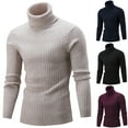 thumbnail image 3 of Winter Chic Men Solid Color Turtleneck Long Sleeve Knitted Sweater Bottoming Top, 3 of 8