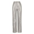 thumbnail image 5 of Miluxas Sequin Pants Women Sparkle Wide Leg Flare Elastic High Waist Disco Glitter Pants Gray 8(L), 5 of 6