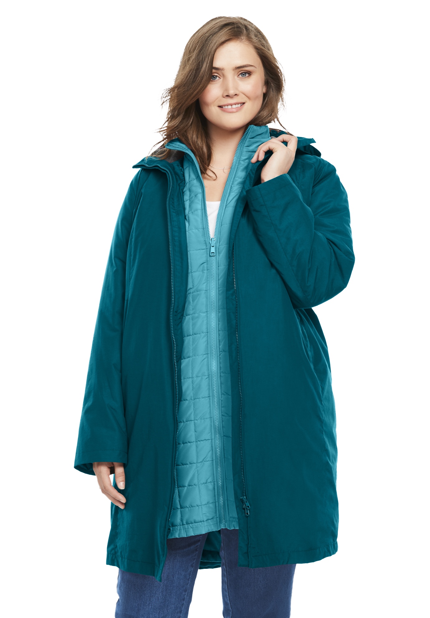 Woman Within Womens Plus Size 3-In-1 Hooded Taslon Jacket