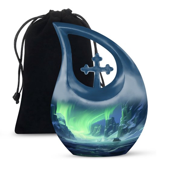 JAGSHASHI The Northern Lights Fantasy Over Icy Peaks Unique Urns For Human Ashes - Urn Ash Adult Male - Large Cremation Urns - Urns For Adult Female Ashes - 10 Inch With Velvet Bag - Funeral Urns