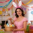 thumbnail image 5 of Ovzne Easter Bunny Ears Headband – Blue Fleece Hair Hoop with Spring Flowers for Holiday Parties, 5 of 6