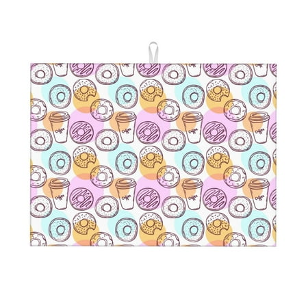 

Dish Drying Mat Donuts and Coffee Highly Absorbent Microfiber Drying Mat Kitchen Counter or Sink Drawer Liner 18x24 Kitchen Drying Mat Coffee Mat Kitchen Essentials