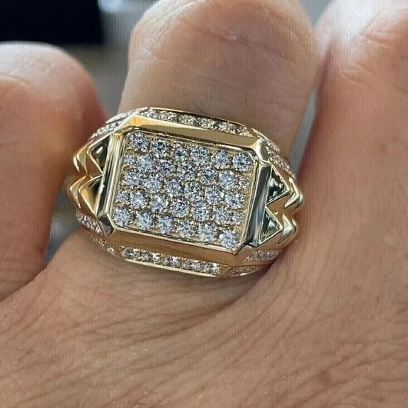 Yellow Gold Plated 14K Wedding Ring Men's 2 Ct Round Cut White Moissanite