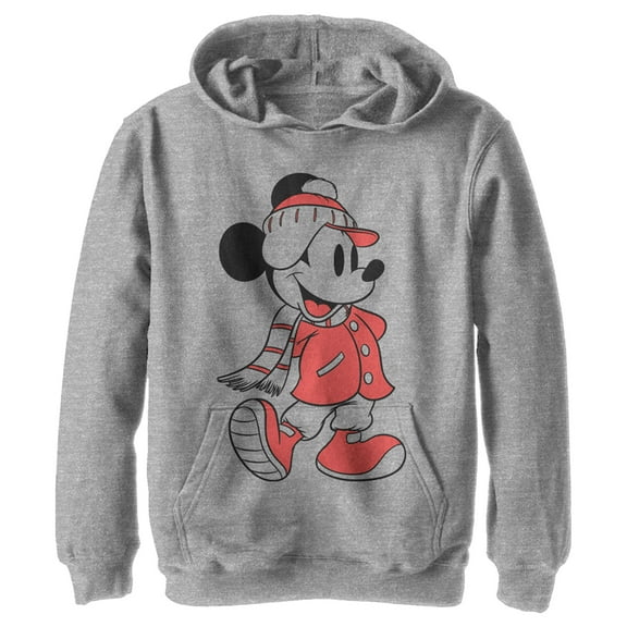 Boy's Mickey & Friends Mickey Ready For Winter  Pull Over Hoodie Athletic Heather Small