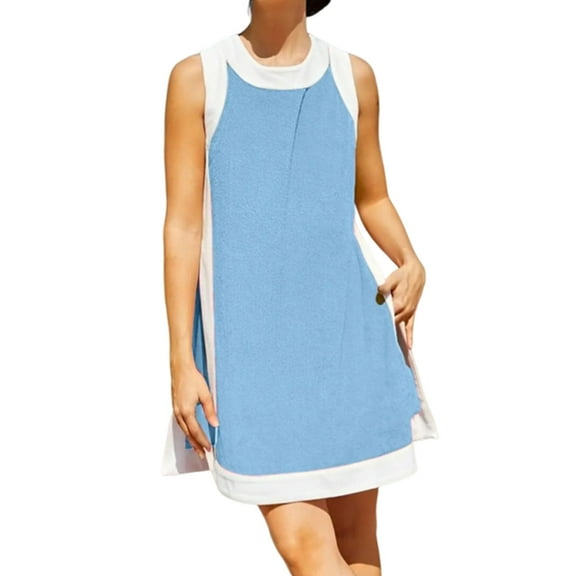 Women's Casual Color Block Sleeveless Tops Matching Shorts with Pockets,Crew neck Sleeveless Top and short Sets