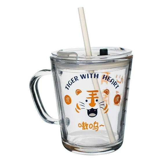 Taza de Cristal Tigre con Tapa y Popote