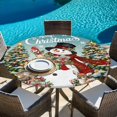 thumbnail image 6 of Teal Christmas Snowman Round Tablecloth, Fitted Table Cover with Elastic for 36"-44" Round Tables, Xmas Tree Snowflake Botanical Table Cloth Outdoor Indoor Dinning Party Waterproof Tablecloths, 6 of 7