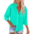 thumbnail image 6 of Outfmvch Blouses for Women Business Oversized Linen Shirts for Women Womens Long Sleeve Blouses Button Shirts Womens Button Up Shirt Women's Button Down Shirts Womens 3/4 Sleeve Tops Mint Green 2XL, 6 of 7