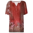 thumbnail image 4 of Summer Tops for Women Neck Buttons Dressy Geometric Print Tshirt Short Sleeve Spring Casual Tees, 4 of 5