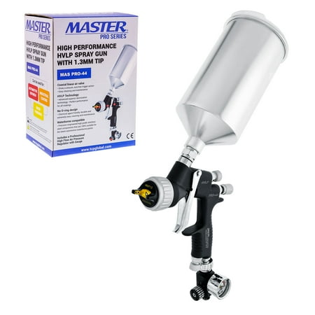 Pressure Supplied Air - Master Pro Series High Performance HVLP Spray Gun with 1.3mm Tip with High Flow Air Pressure Regulator Gauge