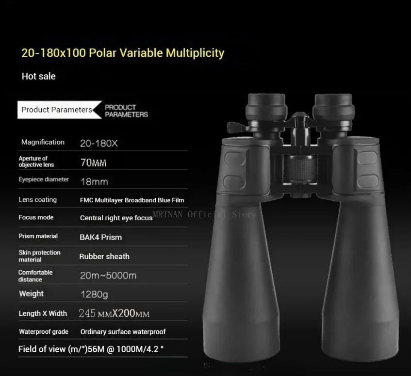 20-180x100 HD Zoom Binoculars High Magnification Wide-angle Long Range Zoom Hunting Astronomical Telescope