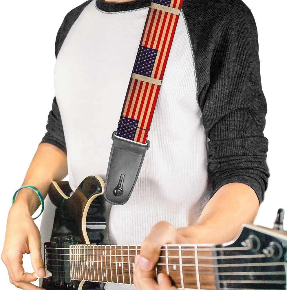 Buckle-Down Guitar Strap, American Flag Weathered Color Repeat, 2 Inches Wide