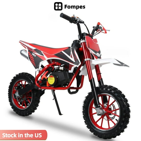 Fompes 2-Stroke 49cc Kids Dirt Bike Mini Motorcycle with Off-Road Tires Shock Absorption Soft Seat Cushion Max Speed 25MPH Load 180lbs