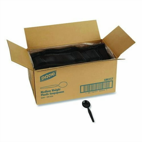 Mediumweight Polystyrene Cutlery, Soup Spoon, Plastic, Black, 1,000/Carton | Bundle of 2