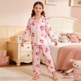 thumbnail image 5 of Silk Pajamas for Girls Valentine Pjs Long Sleeve Bow Print Button Down Nightwear Girls 7-8 Years Pajamas, 5 of 9