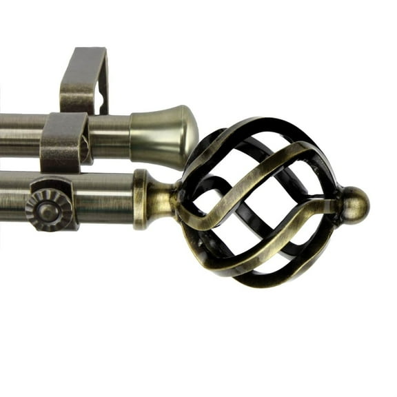 Roman Double Curtain Rod 13/16 inch 66-120" - Antique Brass