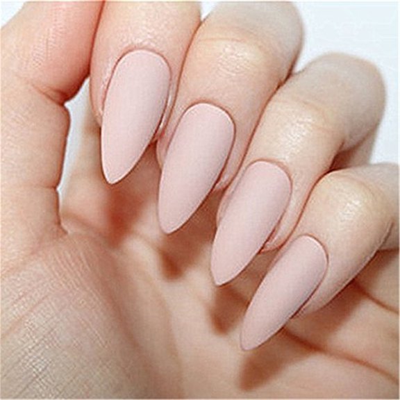 24pz Press On False Nails Fake Nail Salon Full Cover Design for Women Girls Beauty Pointed Matte Pink